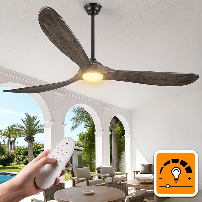 72 Inch Ceiling Fans with Lights, Wood Outdoor Ceiling Fan for Patio and Remote Control Rustic Propeller Large Ceiling Fans