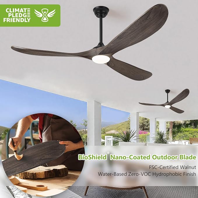 72 Inch Ceiling Fans with Lights, Wood Outdoor Ceiling Fan for Patio and Remote Control Rustic Propeller Large Ceiling Fans