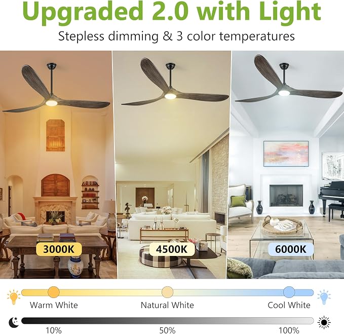 72 Inch Ceiling Fans with Lights, Wood Outdoor Ceiling Fan for Patio and Remote Control Rustic Propeller Large Ceiling Fans