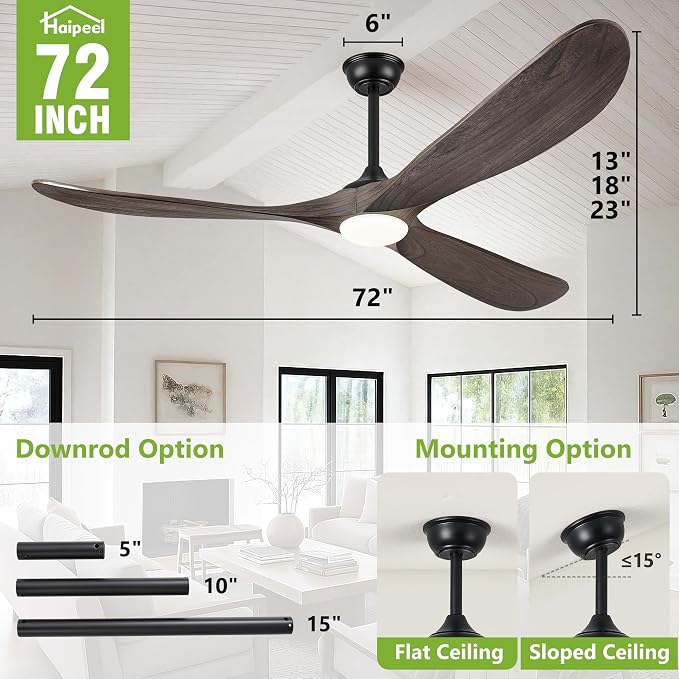72 Inch Ceiling Fans with Lights, Wood Outdoor Ceiling Fan for Patio and Remote Control Rustic Propeller Large Ceiling Fans