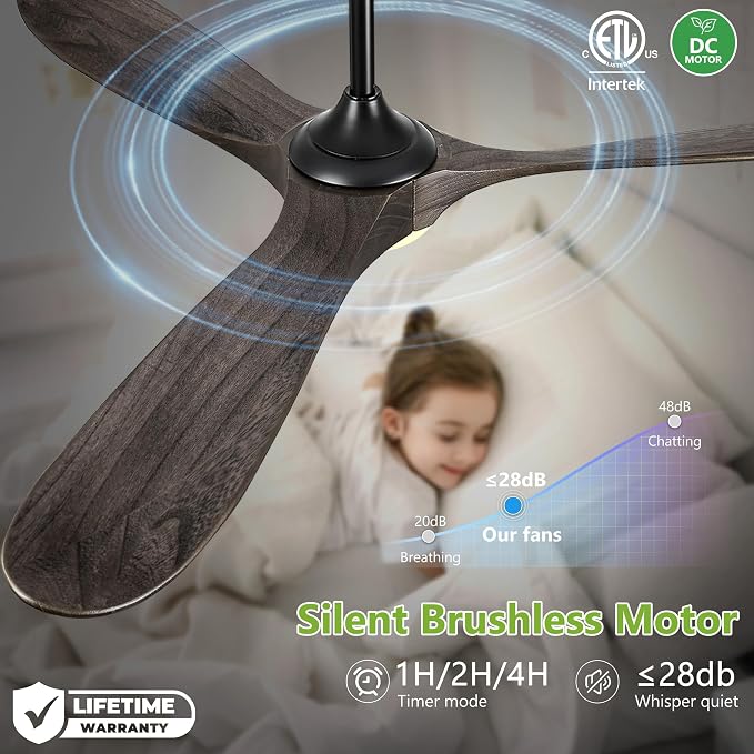 72 Inch Ceiling Fans with Lights, Wood Outdoor Ceiling Fan for Patio and Remote Control Rustic Propeller Large Ceiling Fans