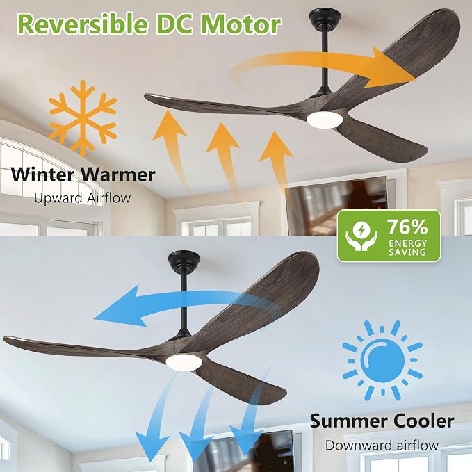 72 Inch Ceiling Fans with Lights, Wood Outdoor Ceiling Fan for Patio and Remote Control Rustic Propeller Large Ceiling Fans