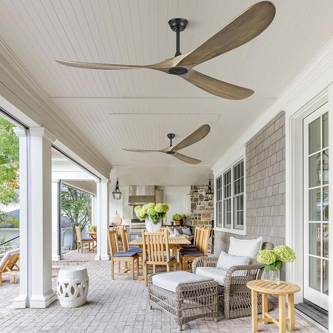 72 Inch Ceiling Fans without Lights, 72" Wood Large Ceiling Fan no Light with Remote Control, Indoor Outdoor Ceiling Fan no