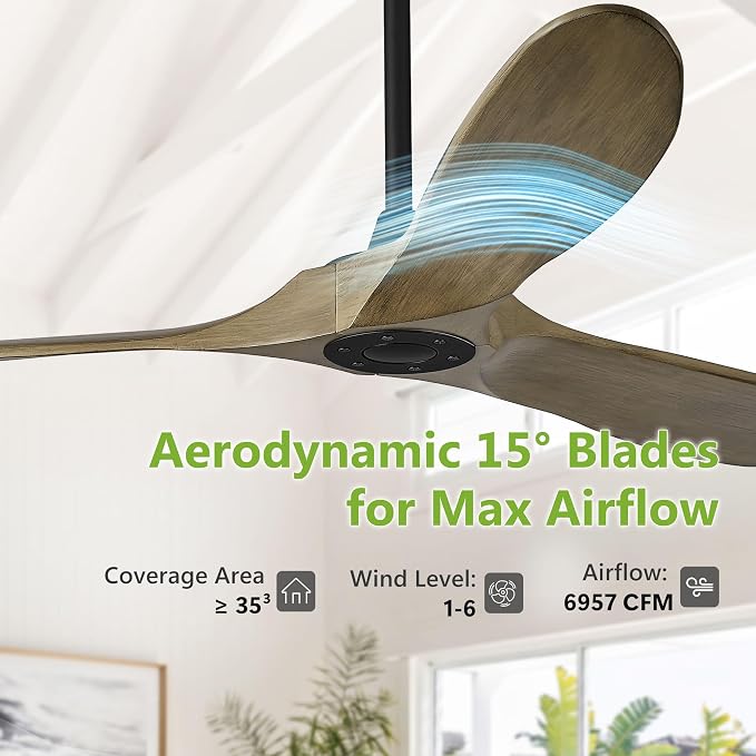 72 Inch Ceiling Fans without Lights, 72" Wood Large Ceiling Fan no Light with Remote Control, Indoor Outdoor Ceiling Fan no