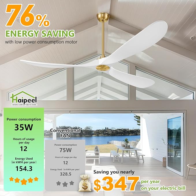 72 Inch Ceiling Fans without Lights, Wood Large Ceiling Fan no Light and Remote Control, Modern Indoor Outdoor Ceiling Fan no