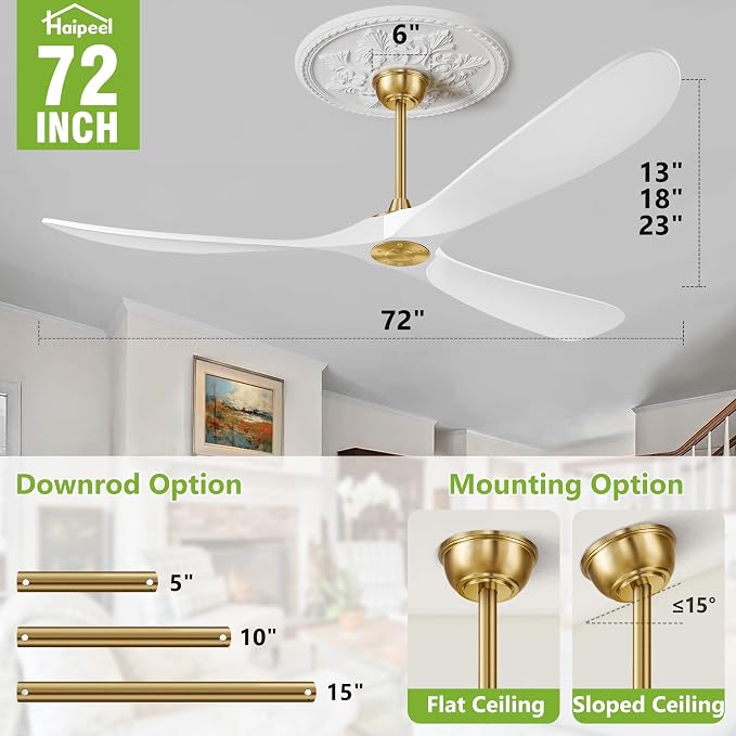72 Inch Ceiling Fans without Lights, Wood Large Ceiling Fan no Light and Remote Control, Modern Indoor Outdoor Ceiling Fan no