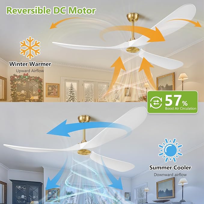 72 Inch Ceiling Fans without Lights, Wood Large Ceiling Fan no Light and Remote Control, Modern Indoor Outdoor Ceiling Fan no