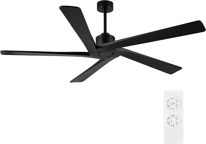 72 Inch DC Ceiling Fan No Light with 3 Downrods, 5 Reversible Carved Solid Wood Blades, 6-Speed Noiseless DC Motor, Large
