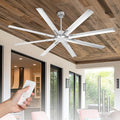 72 Inch Industrial Ceiling Fan Without Light, Brushed Nickel Outdoor Model for Covered Areas, 8 Aluminum Blades, Powerful