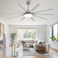 72 inch Large Brushed Nickel Modern Ceiling Fans with Lights and Remote, Indoor/Outdoor Ceiling Fan with 10 Blades, 32W LED