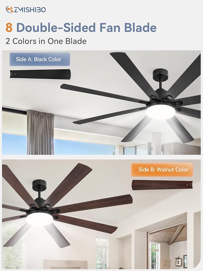 72 Inch Large Ceiling Fan with Remote, Indoor/Outdoor Industrial Ceiling Fan with Large LED Panel, Quiet Reversible DC Motor