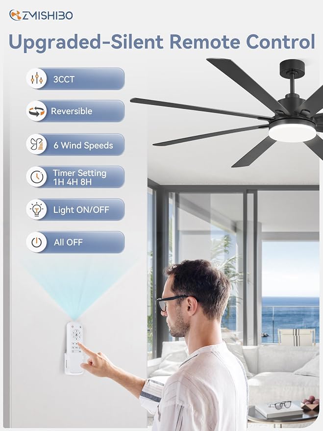 72 Inch Large Ceiling Fan with Remote, Indoor/Outdoor Industrial Ceiling Fan with Large LED Panel, Quiet Reversible DC Motor