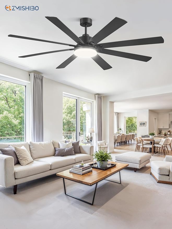 72 Inch Large Ceiling Fan with Remote, Indoor/Outdoor Industrial Ceiling Fan with Large LED Panel, Quiet Reversible DC Motor