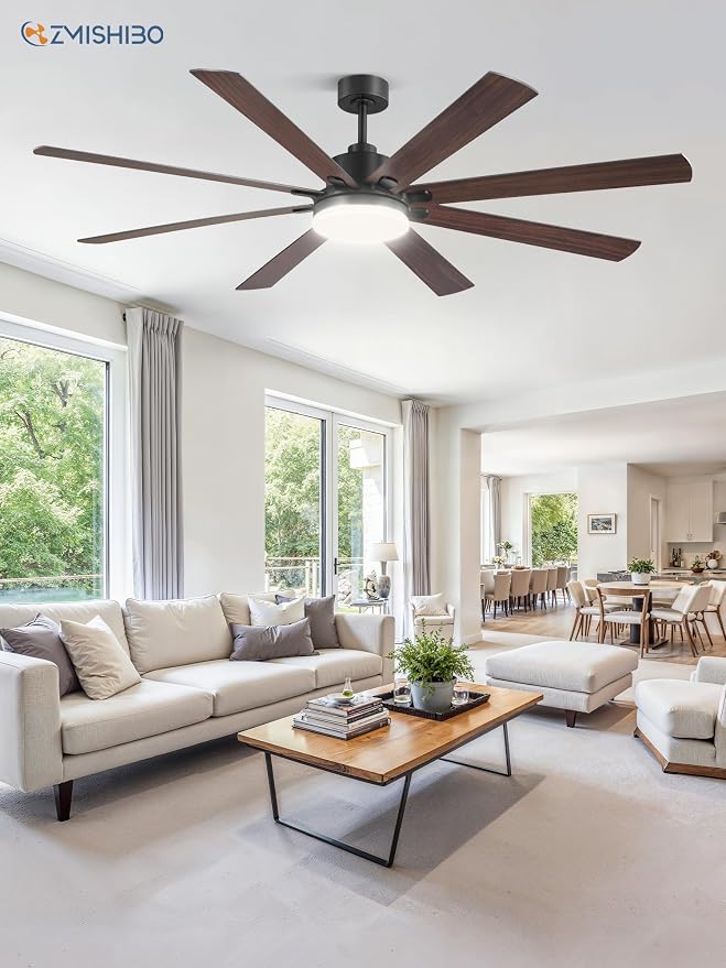 72 Inch Large Ceiling Fan with Remote, Indoor/Outdoor Industrial Ceiling Fan with Large LED Panel, Quiet Reversible DC Motor
