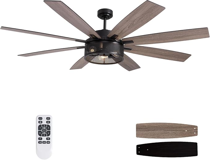 72 inch Large Ceiling Fans with Lights and Remote, Black Modern Ceiling Fan for Living Room, Patios, 6 Speed Reversible Quiet