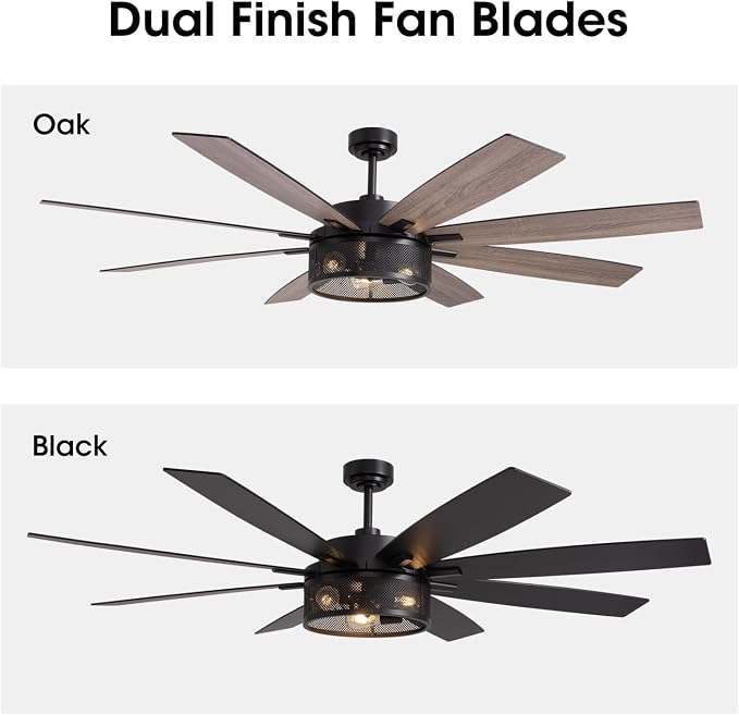 72 inch Large Ceiling Fans with Lights and Remote, Black Modern Ceiling Fan for Living Room, Patios, 6 Speed Reversible Quiet
