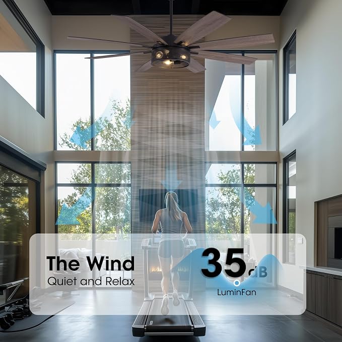 72 inch Large Ceiling Fans with Lights and Remote, Black Modern Ceiling Fan for Living Room, Patios, 6 Speed Reversible Quiet