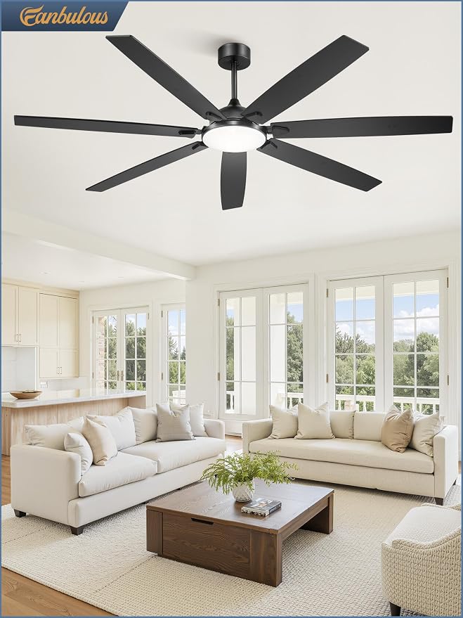 72 Inch Large Ceiling Fans with Lights, Black Modern Ceiling Fan with Quiet DC Motor, 3CCT, Indoor/Outdoor Ceiling Fan with