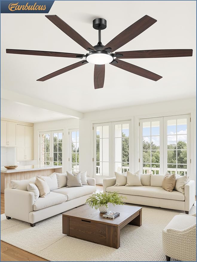 72 Inch Large Ceiling Fans with Lights, Black Modern Ceiling Fan with Quiet DC Motor, 3CCT, Indoor/Outdoor Ceiling Fan with
