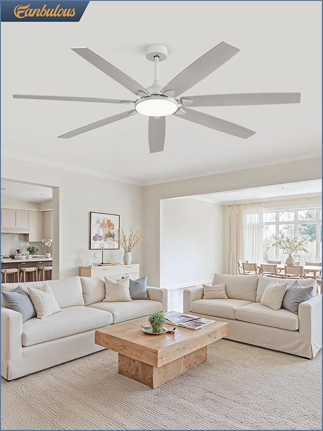72 Inch Large Ceiling Fans with Lights, Grey Modern Ceiling Fan with Quiet DC Motor, 3CCT, Indoor/Outdoor Ceiling Fan with