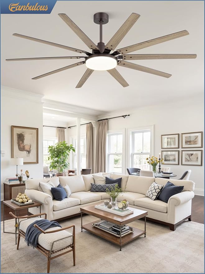 72 inch Large Oil Rubbed Bronze Ceiling Fans with Lights and Remote, Indoor/Outdoor Farmhouse Ceiling Fan with 10 Blades, 32W