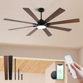 72 Inch Large Smart Ceiling Fan with Light and Alexa/APP(via WiFi),Black Indoor Outdoor Ceiling with Remote for Bedroom