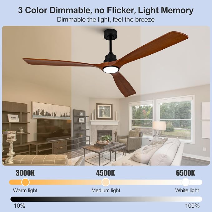 72 Inch Outdoor Ceiling Fans with Lights and Remote, Large Ceiling Fan with Light, 3 Blade Wood Ceiling Fan, Outdoor Fan for