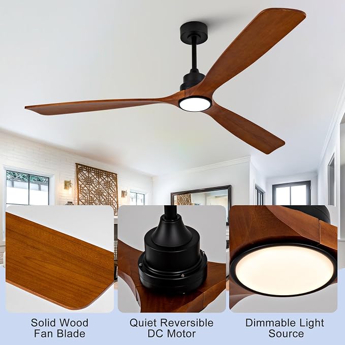 72 Inch Outdoor Ceiling Fans with Lights and Remote, Large Ceiling Fan with Light, 3 Blade Wood Ceiling Fan, Outdoor Fan for