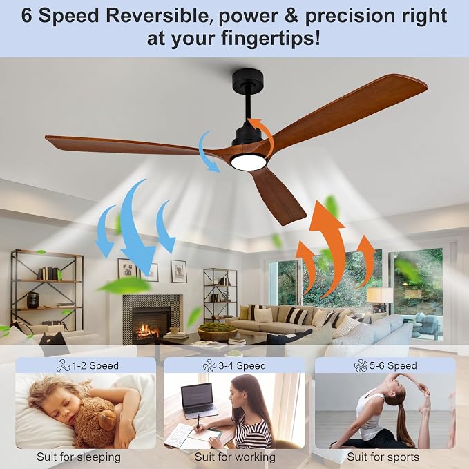 72 Inch Outdoor Ceiling Fans with Lights and Remote, Large Ceiling Fan with Light, 3 Blade Wood Ceiling Fan, Outdoor Fan for