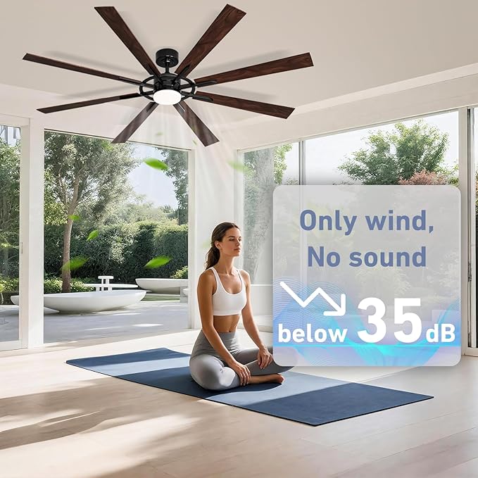 72 Inch Smart Ceiling Fan with Light and Remote, Black Ceiling Fan with Quiet Reversible DC Motor, Control Via WiFi Alexa