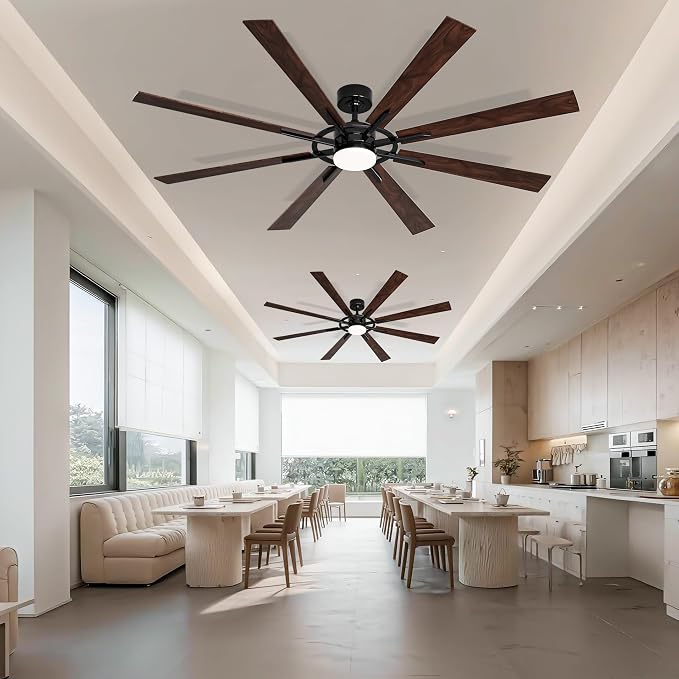 72 Inch Smart Ceiling Fan with Light and Remote, Black Ceiling Fan with Quiet Reversible DC Motor, Control Via WiFi Alexa