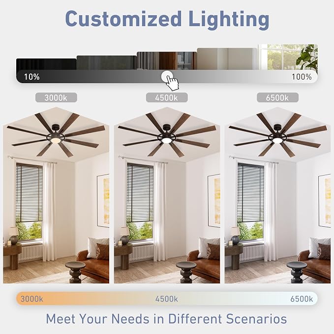 72 Inch Smart Ceiling Fan with Light and Remote, Walnut Ceiling Fan with Quiet Reversible DC Motor, Control Via, alternate