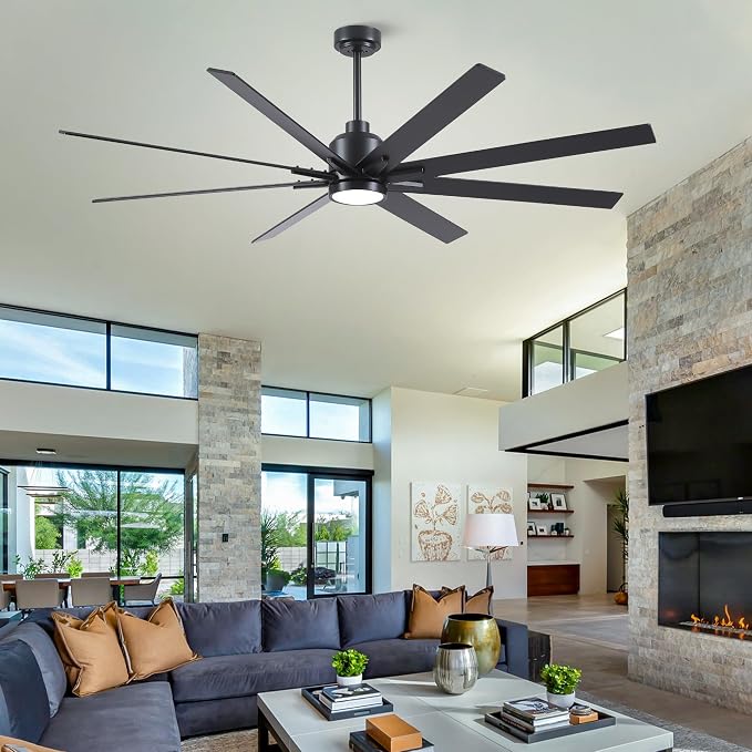 72 Inch Solid Wood Large Ceiling Fans with Lights and Remote, Black Blades, 3CCT Dimmable LED, 6-Speed Reversible DC Motor