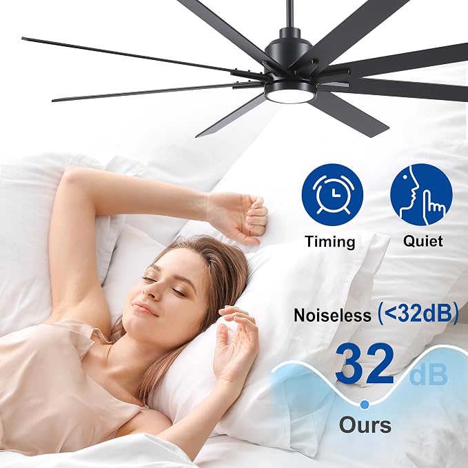 72 Inch Solid Wood Large Ceiling Fans with Lights and Remote, Black Blades, 3CCT Dimmable LED, 6-Speed Reversible DC Motor