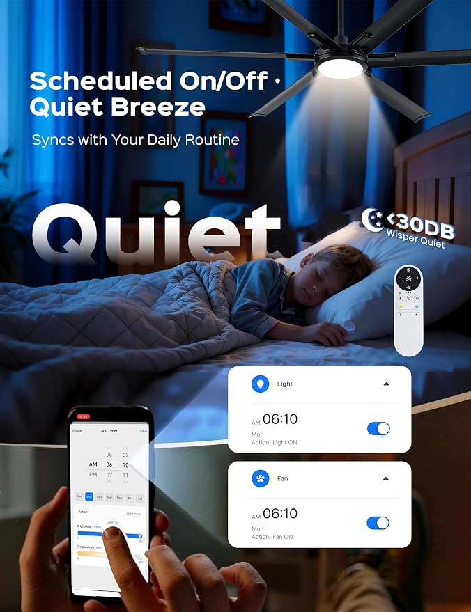 72 Inch Ultra-thin Smart Ceiling Fan via WiFi Alexa APP Remote Control,Whole Aluminum DC Motor and Blades,6 Speed, alternate