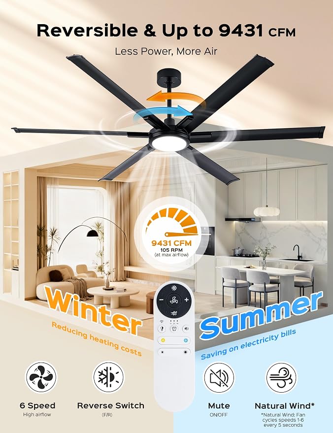 72 Inch Ultra-thin Smart Ceiling Fan via WiFi Alexa APP Remote Control,Whole Aluminum DC Motor and Blades,6 Speed, alternate