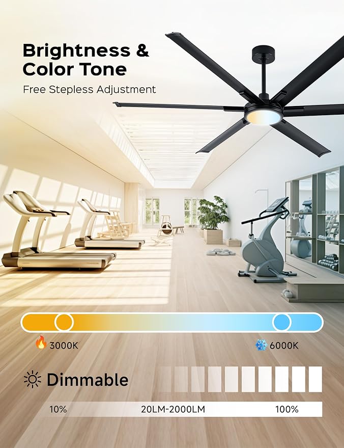 72 Inch Ultra-thin Smart Ceiling Fan via WiFi Alexa APP Remote Control,Whole Aluminum DC Motor and Blades,6 Speed, alternate
