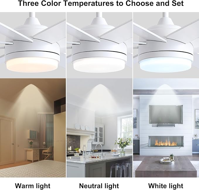 72 Inch White Ceiling Fan with Light and Remote Control.Noiseless,Dimmable,3CCT,6 Speeds Reversible, DC Ceiling Fans for