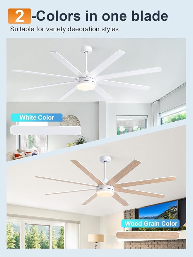 72 Inch White Ceiling Fan with Light and Remote Control.Noiseless,Dimmable,3CCT,6 Speeds Reversible, DC Ceiling Fans for