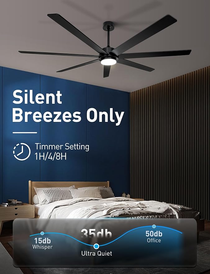 72 Inch Wood Black Smart Ceiling Fan with Light and Remote via WiFi Alexa APP Control,6 Speed Quiet DC Motor,Dimmable,Indoor