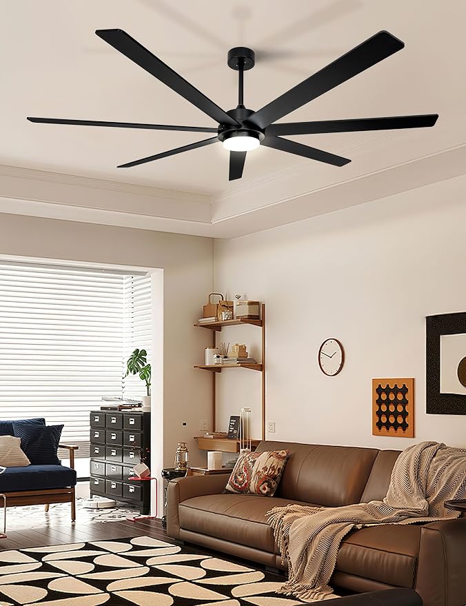72 Inch Wood Black Smart Ceiling Fan with Light and Remote via WiFi Alexa APP Control,6 Speed Quiet DC Motor,Dimmable,Indoor