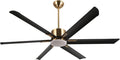 72" Indoor Outdoor Black Gold 6 Aluminum Metal Blades Extra Large Modern DC Ceiling Fan with Dimming LED Light Kit, 6 Speeds
