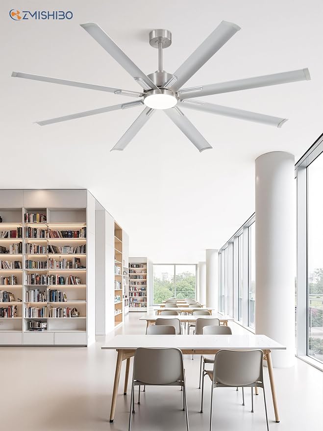 72" Industrial Ceiling Fans with Lights, Large Ceiling Fan with 3CCT, 8 Reverisble Aluminum Blades, Quiet DC Motor, 6-Speed