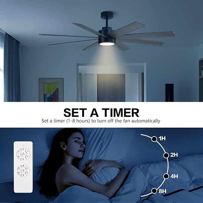 72" Large DC Ceiling Fans with Lights and Remote, 3 Downrods, 8 Plywood Blades, 6-Speeds Reversible DC Motor, 3CCT, Indoor