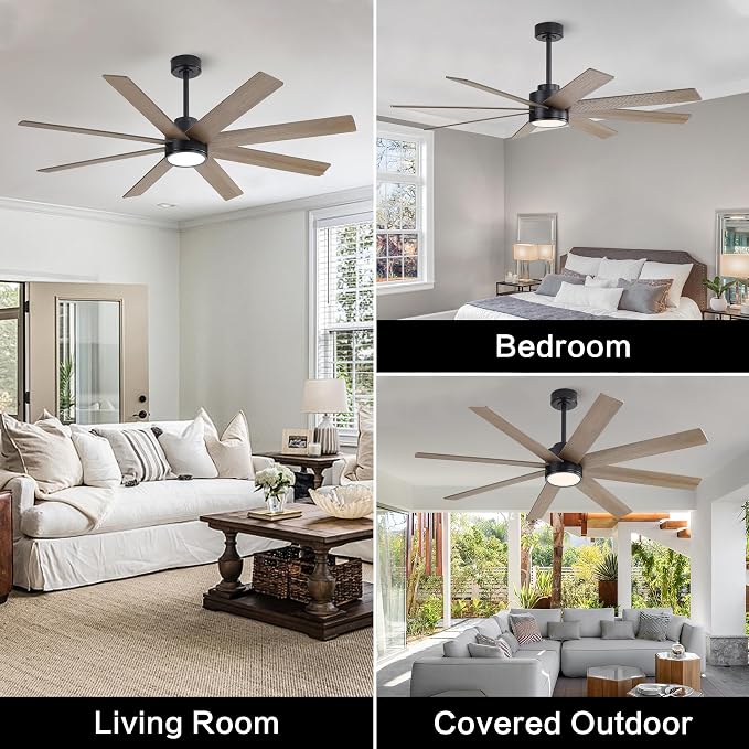 72" Large DC Ceiling Fans with Lights and Remote, 3 Downrods, 8 Plywood Blades, 6-Speeds Reversible DC Motor, 3CCT, Indoor