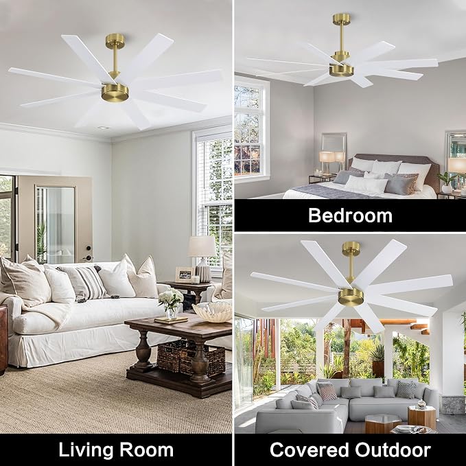 72" Large DC Ceiling Fans without Lights, 3 Downrods, 8 Plywood Blades, 6-Speeds Reversible DC Motor, Indoor Ceiling Fan No