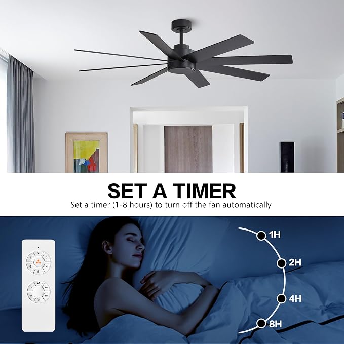 72" Large DC Ceiling Fans without Lights, 3 Downrods, 8 Plywood Blades, 6-Speeds Reversible DC Motor, Indoor Ceiling Fan No