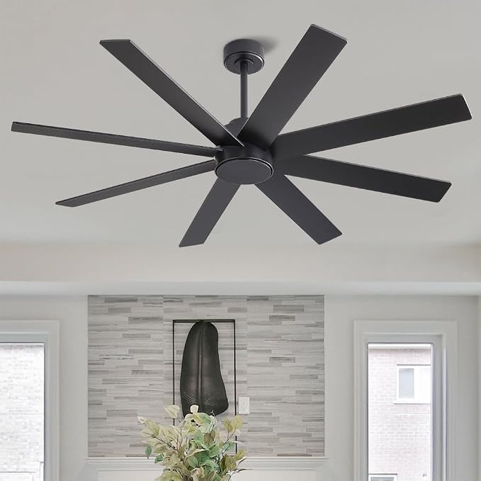 72" Large DC Ceiling Fans without Lights, 3 Downrods, 8 Plywood Blades, 6-Speeds Reversible DC Motor, Indoor Ceiling Fan No