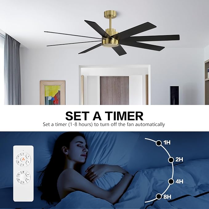 72" Large DC Ceiling Fans without Lights, 3 Downrods, 8 Plywood Blades, 6-Speeds Reversible DC Motor, Indoor Ceiling Fan No