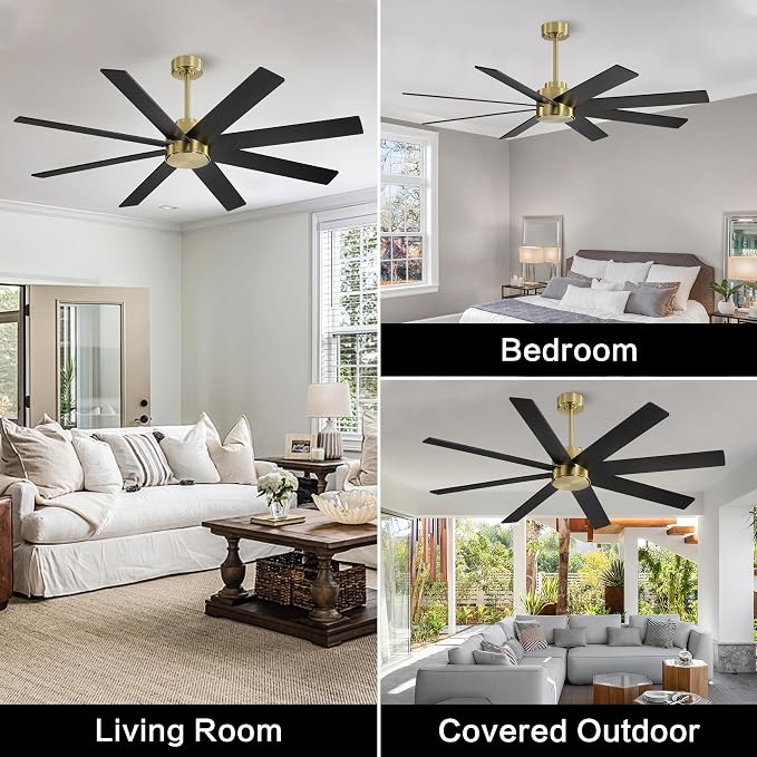 72" Large DC Ceiling Fans without Lights, 3 Downrods, 8 Plywood Blades, 6-Speeds Reversible DC Motor, Indoor Ceiling Fan No